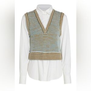 Veronica Beard Stylish Knit Vest with sewn in White Shirt XS